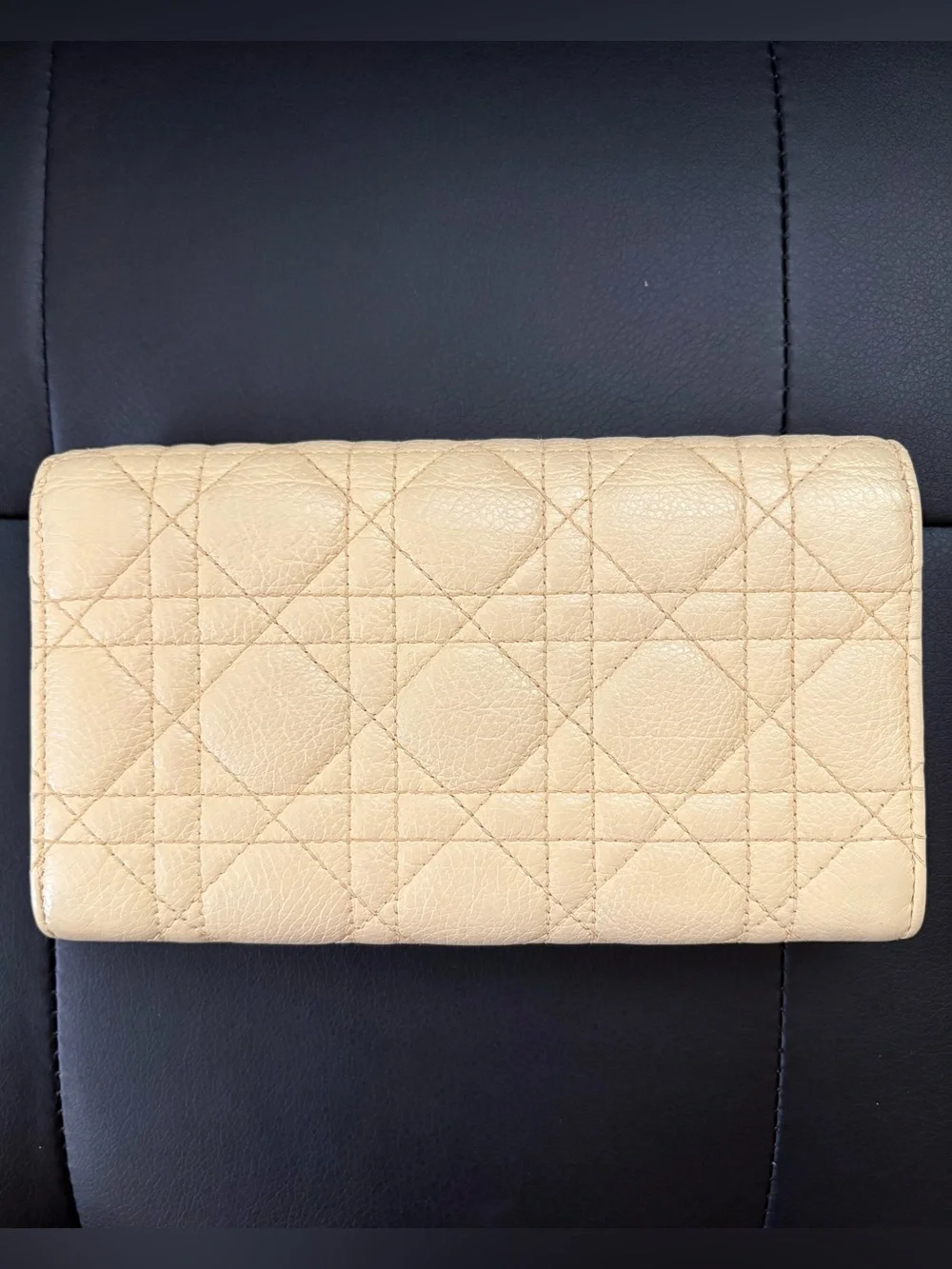 Christian Dior Cannage leather long wallet on chain in pale yellow - Picture 3 of 9